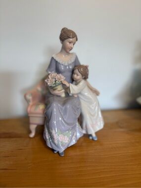 Porcelain Mother & Child Figurine in Lavender and Cream